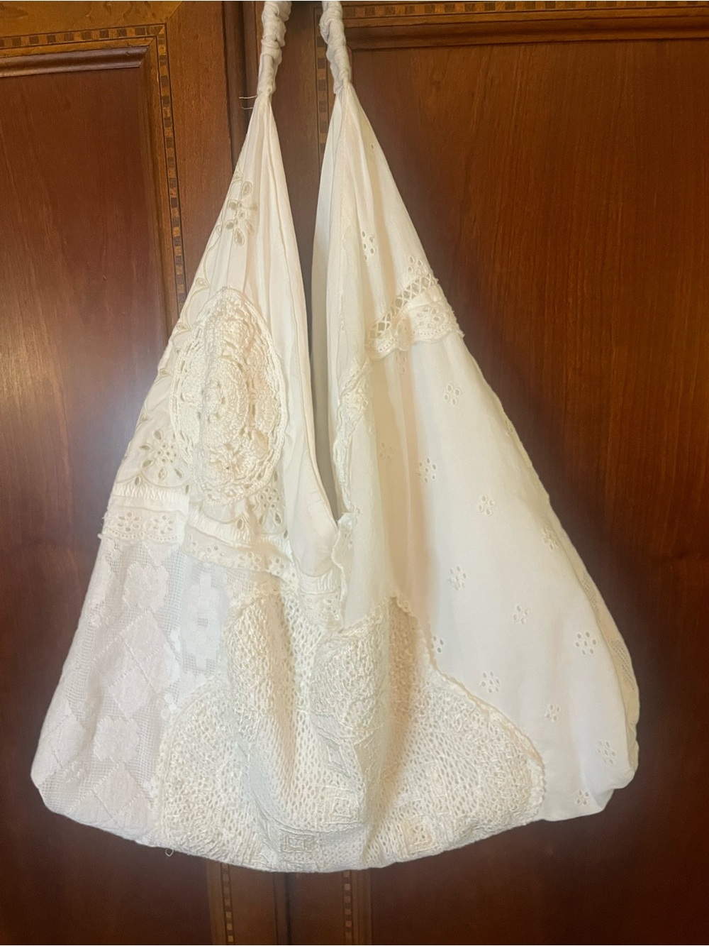 Zara White Cotton Eyelet Crochet Hobo Tote Bag Boho Cottagecore